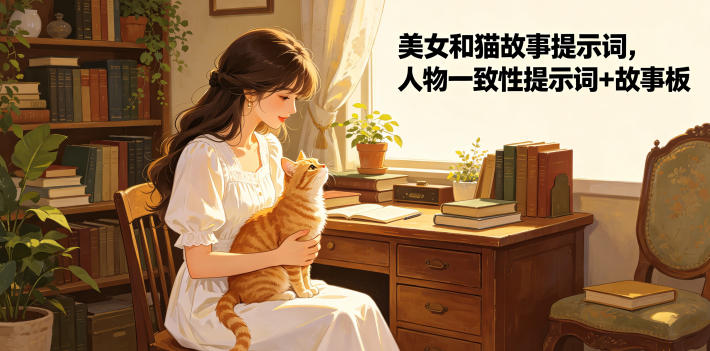 美女和猫故事提示词，人物一致性提示词+故事板-创薯资源