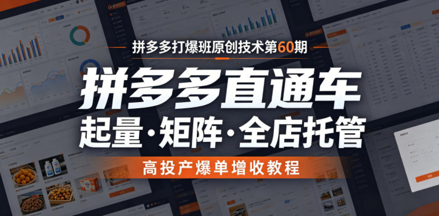 拼多多打爆班原创技术第60期，拼多多直通车，起量・矩阵・全店托管，高投产爆单增收教程-创薯资源