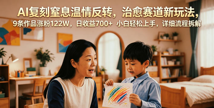 AI复刻窒息温情反转，治愈赛道新玩法，9条作品涨粉122W，日收益700+ 小白轻松上手，详细流程拆解-创薯资源