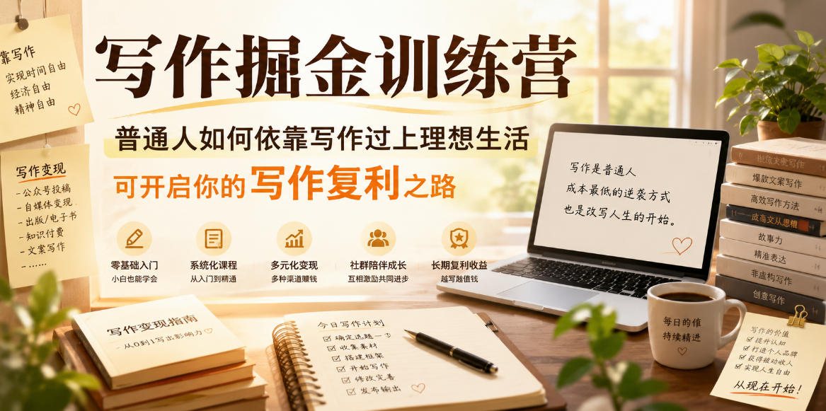 写作掘金训练营，普通人如何依靠写作过上理想生活，可开启你的写作复利之路(更新6月)-创薯资源