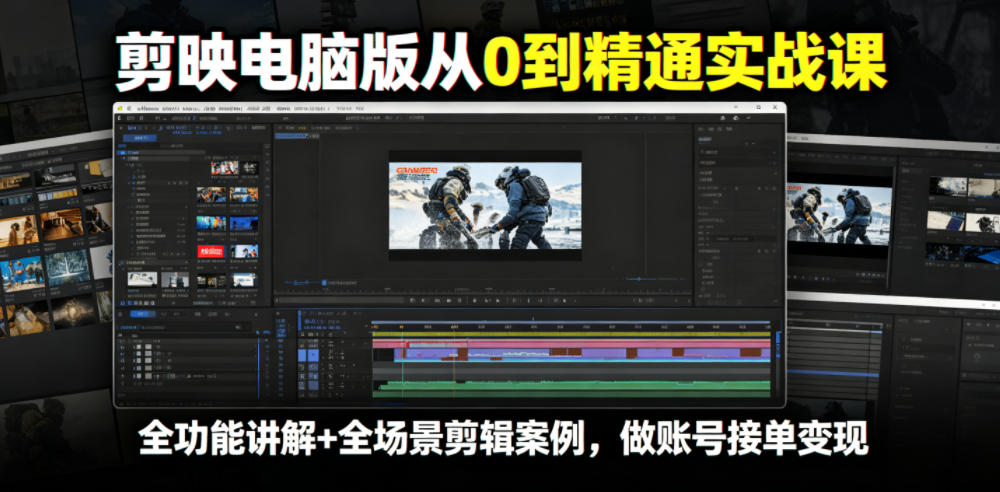 剪映电脑版从0到精通实战课，全功能讲解+全场景剪辑案例，做账号接单变现-创薯资源