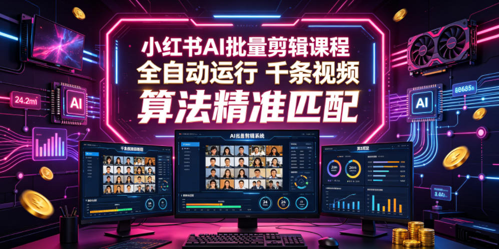 小红书AI批量剪辑课程，24小时全自动运行，解放双手专注运营，千条视频批量处理，小红书算法精准匹配-创薯资源