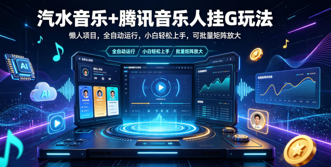 汽水音乐+腾讯音乐人挂G玩法，懒人项目，全自动运行，小白轻松上手，可批量矩阵放大【揭秘】-创薯资源