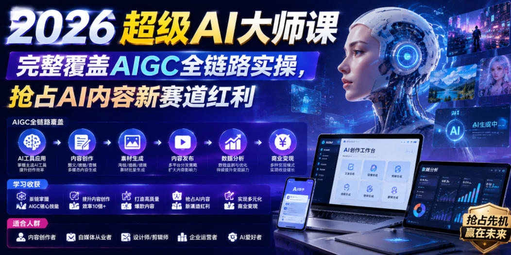 2026超级AI大师课，完整覆盖AIGC全链路实操，抢占AI内容新赛道红利-创薯资源