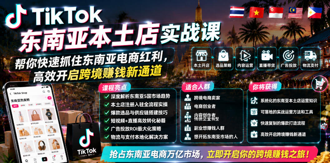 TikTok东南亚本土店实战课，帮你快速抓住东南亚电商红利，高效开启跨境賺钱新通道-创薯资源