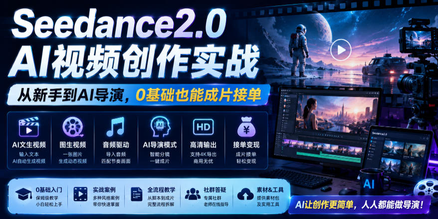 Seedance2.0 AI视频创作实战，从新手到AI导演，0基础也能成片接单变现-创薯资源