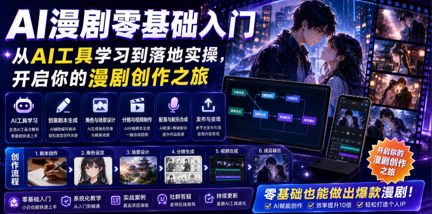 AI漫剧零基础入门，从AI工具学习到落地实操，开启你的漫剧创作之旅-创薯资源