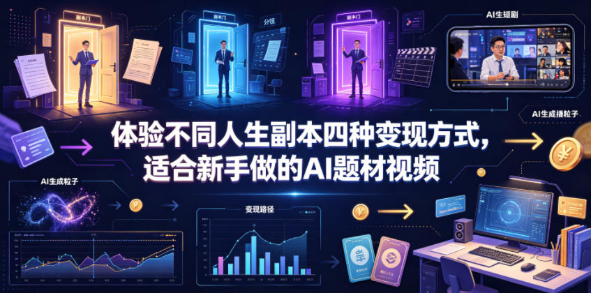 体验不同人生副本四种变现方式，适合新手做的AI题材视频-创薯资源