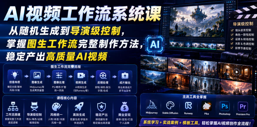 AI视频工作流系统课，从随机生成到导演级控制，掌握图生工作流完整制作方法，稳定产出高质量AI视频-创薯资源
