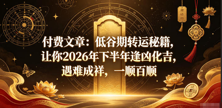 付费文章：低谷期转运秘籍，让你2026年下半年逢凶化吉，遇难成祥，一顺百顺-创薯资源