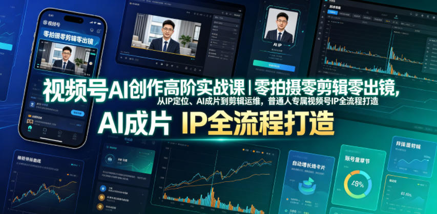 视频号AI创作高阶实战课｜零拍摄零剪辑零出镜，从IP定位、AI成片到剪辑运维，普通人专属视频号IP全流程打造-创薯资源
