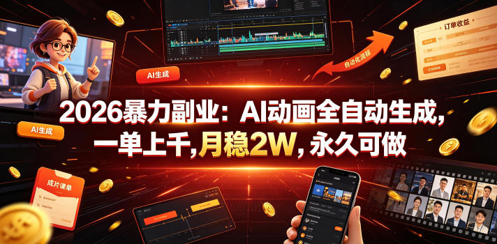 2026暴力副业：AI动画全自动生成，一单上千，月稳2W，永久可做【揭秘】-创薯资源