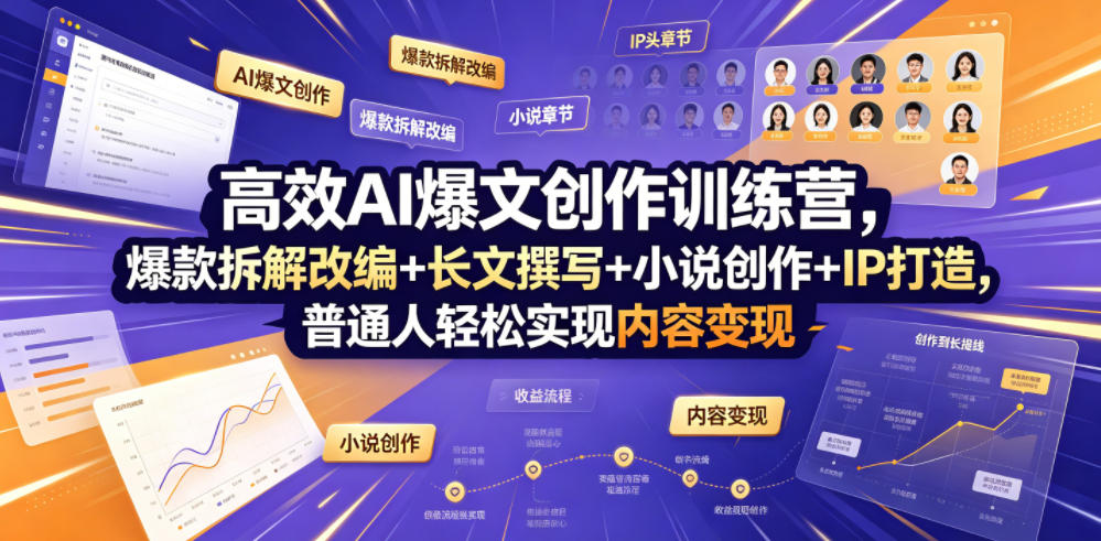 高效AI爆文创作训练营，爆款拆解改编+长文撰写+小说创作+IP打造，普通人轻松实现内容变现-创薯资源