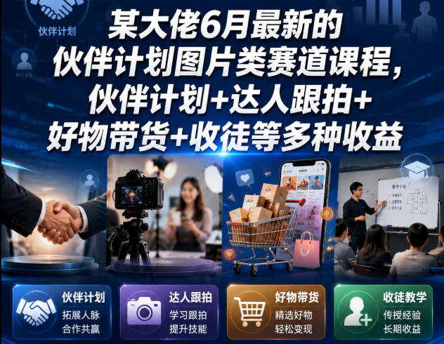 某大佬6月最新的伙伴计划图片类赛道课程，伙伴计划+达人跟拍+好物带货+收徒等多种收益-创薯资源