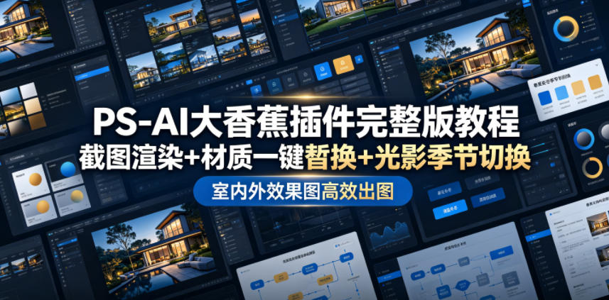 PS-AI大香蕉插件完整版教程，截图渲染+材质一键替换+光影季节切换，室内外效果图高效出图高阶课程-创薯资源