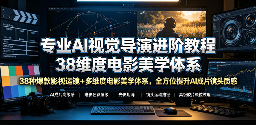 专业AI视觉导演进阶教程，38种爆款影视运镜+多维度电影美学体系，全方位提升AI成片高级感与镜头质感-创薯资源