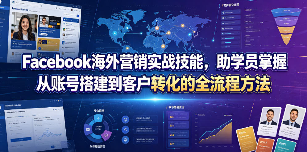 Facebook海外营销实战技能，助学员掌握从账号搭建到客户转化的全流程方法-创薯资源