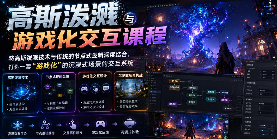 高斯泼溅与游戏化交互课程，将高斯泼溅技术与传统的节点式逻辑深度结合，打造一套“游戏化”的沉浸式场景的交互系统-创薯资源