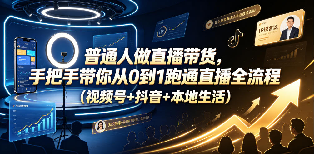 普通人做直播带货，手把手带你从0到1跑通直播全流程(视频号+抖音+本地生活)-创薯资源