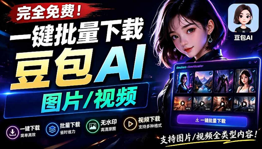 Github最新发布！一键批量下载豆包AI无水印图片/视频，简单易用，自动解析提示词-创薯资源