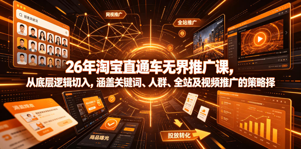 26年淘宝直通车无界推广课，从底层逻辑切入，涵盖关键词、人群、全站及视频推广的策略选择-创薯资源