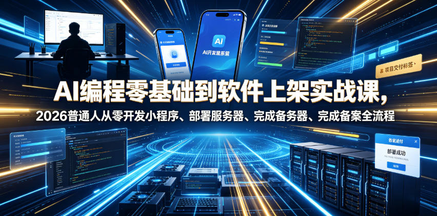 AI编程零基础到软件上架实战课，2026普通人从零开发小程序、部署服务器、完成备案全流程项目落地教程-创薯资源