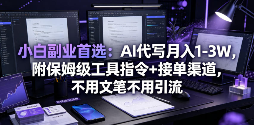 小白副业首选：AI代写月入1-3W，附保姆级工具指令+接单渠道，不用文笔不用引流【揭秘】-创薯资源