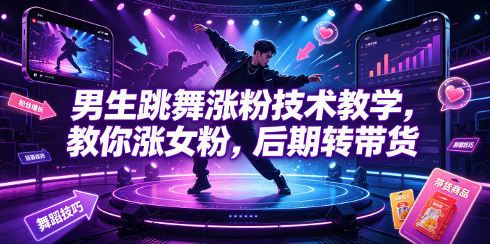 男生跳舞涨粉技术教学，教你涨女粉，后期转带货-创薯资源