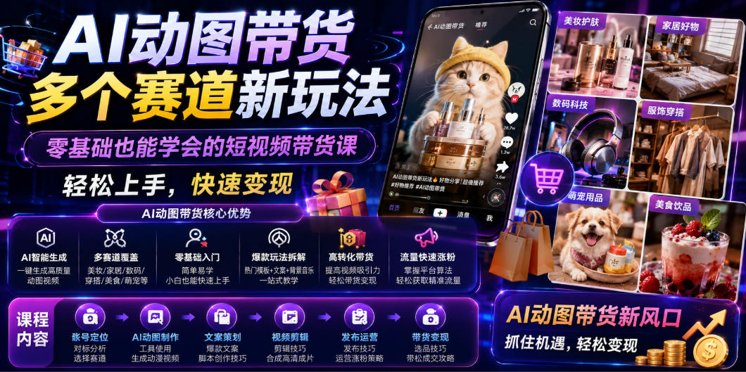 AI动图带货多个赛道新玩法，零基础也能学会的短视频带货课，轻松上手，快速变现-创薯资源