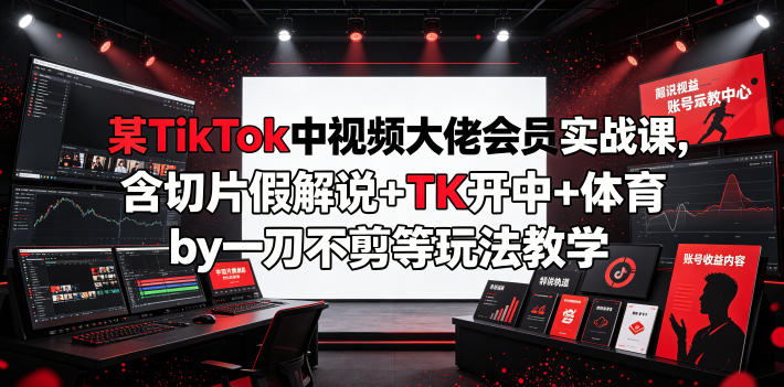 某TikTok中视频大佬会员实战课，含切片假解说+TK开中+体育by一刀不剪等玩法教学-创薯资源