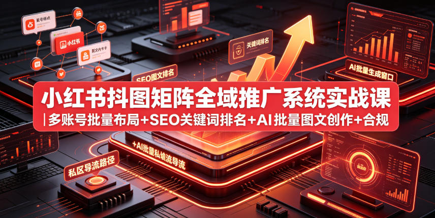 小红书抖图矩阵全域推广系统实战课｜多账号批量布局+SEO关键词排名+AI批量图文创作+合规私域导流完整落地教程-创薯资源