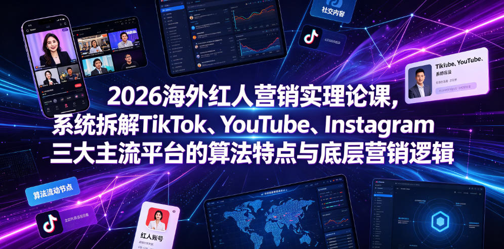 2026海外红人营销实理论课，系统拆解TikTok、YouTube、Instagram三大主流平台的算法特点与底层营销逻辑-创薯资源