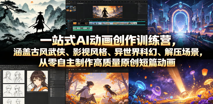 一站式AI动画创作训练营，涵盖古风武侠、影视风格、异世界科幻、解压场景，从零自主制作高质量原创短篇动画-创薯资源