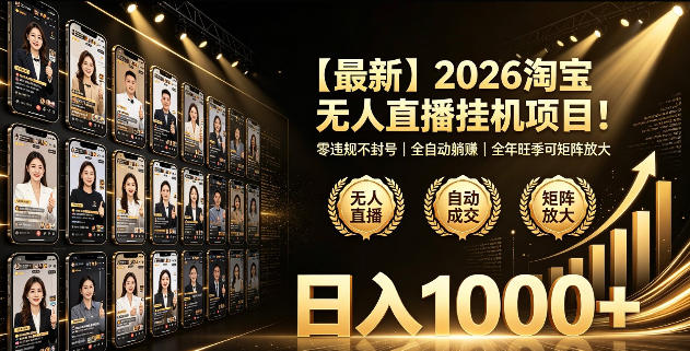 2026淘宝无人直播挂播项目！零违规不封号，全自动躺賺，全年旺季可矩阵放大，日入1000+【揭秘】-创薯资源