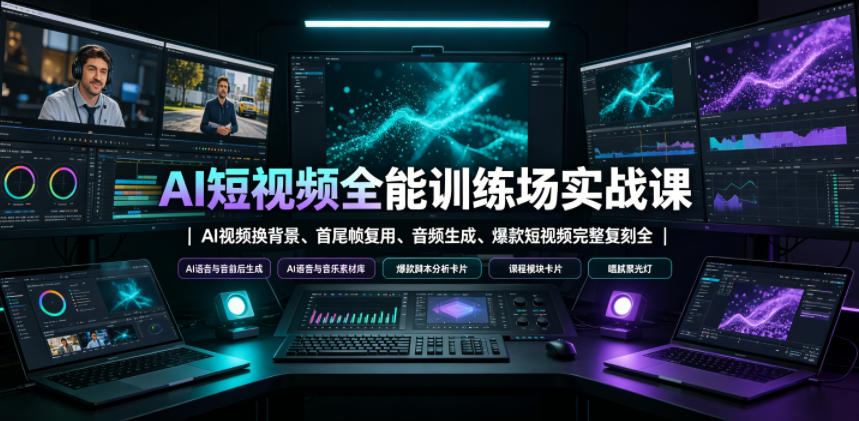 AI短视频全能训练场实战课｜AI视频换背景、首尾帧复用、音频生成、爆款短视频完整复刻全套实操教学-创薯资源