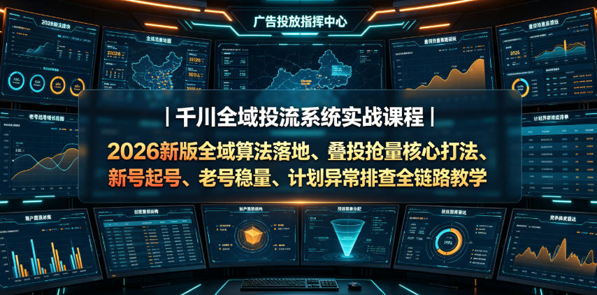 千川全域投流系统实战课程｜2026新版全域算法落地、叠投抢量核心打法、新号起号、老号稳量、计划异常排查全链路教学-创薯资源