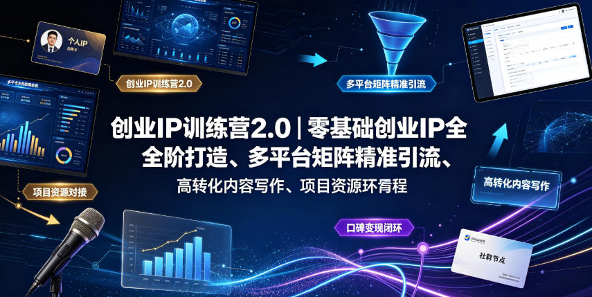 创业IP训练营2.0｜零基础创业IP全阶打造、多平台矩阵精准引流、高转化内容写作、项目资源对接与口碑变现闭环课程-创薯资源