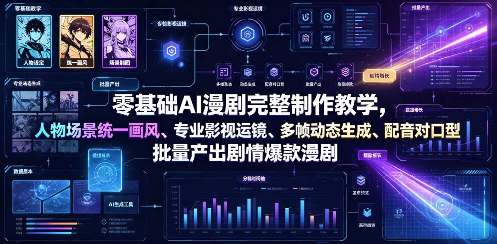 零基础AI漫剧完整制作教学，人物场景统一画风、专业影视运镜、多帧动态生成、配音对口型，批量产出剧情爆款漫剧-创薯资源
