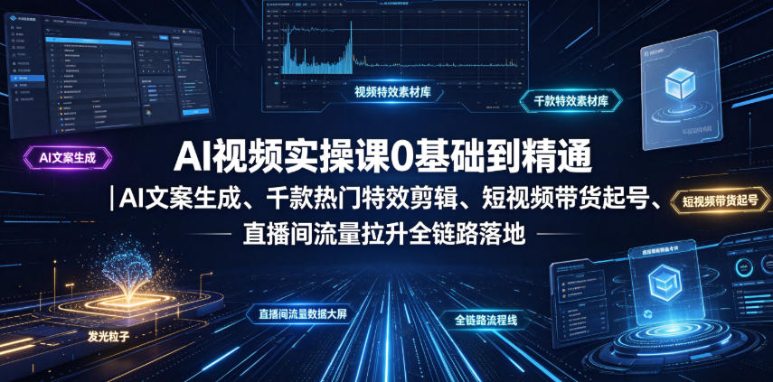 AI视频实操课0基础到精通｜AI文案生成、千款热门特效剪辑、短视频带货起号、直播间流量拉升全链路落地-创薯资源