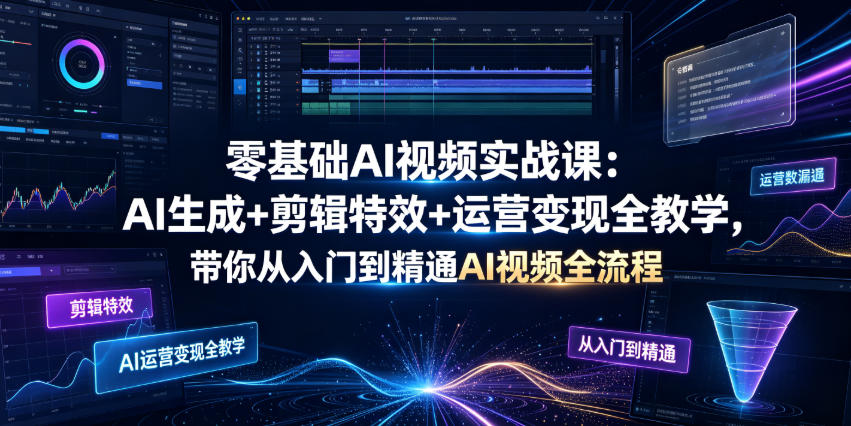零基础AI视频实战课：AI生成+剪辑特效+运营变现全教学，带你从入门到精通AI视频全流程-创薯资源