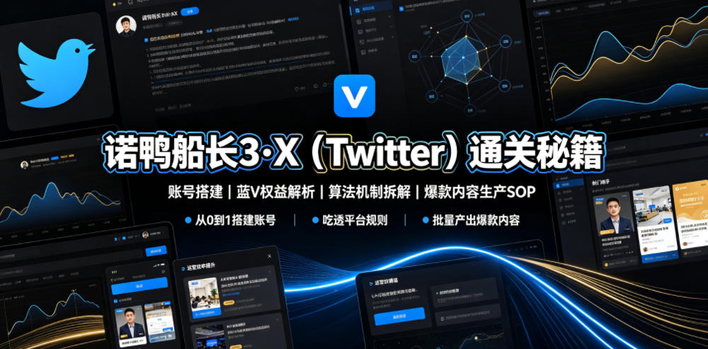 诺鸭船长3·X(Twitter)通关秘籍，涵盖账号搭建、蓝V权益解析、算法机制拆解及爆款内容生产SOP-创薯资源
