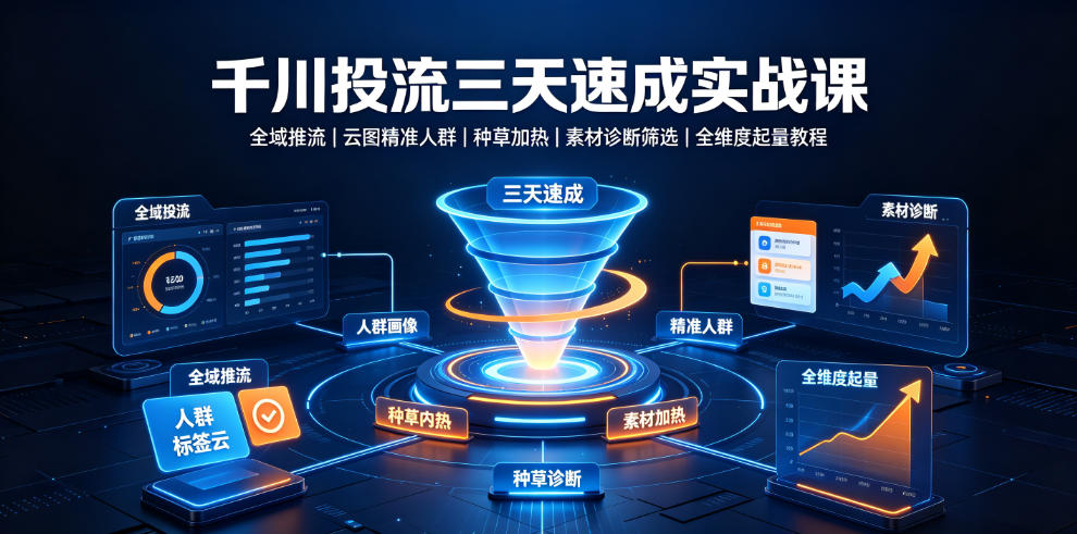 千川投流三天速成实战课｜全域推流、云图精准人群、种草加热、素材诊断筛选全维度起量教程-创薯资源