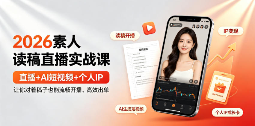 2026素人读稿直播实战课｜直播+AI短视频+个人IP，让你对着稿子也能流畅开播、高效出单-创薯资源