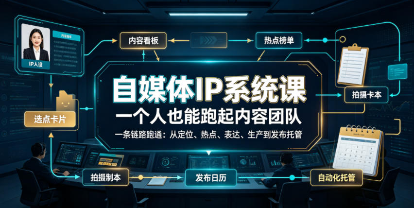 自媒体IP系统课，一个人也能跑起内容团队，一条链路跑通，从定位、热点、表达、生产到发布托管-创薯资源