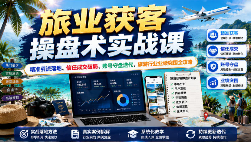 旅业获客操盘术实战课｜精准引流落地、信任成交破局、账号守盘迭代、旅游行业业绩突围全攻略-创薯资源