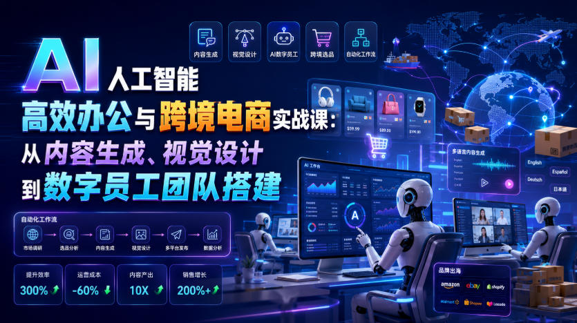 AI人工智能高效办公与跨境电商实战课：从内容生成、视觉设计到数字员工团队搭建-创薯资源
