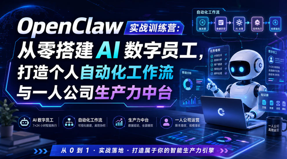 OpenClaw实战训练营：从零搭建AI数字员工，打造个人自动化工作流与一人公司生产力中台-创薯资源