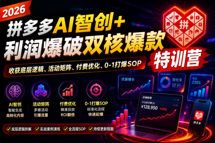 2026拼多多AI智创+利润爆破双核爆款特训营，收获底层逻辑、活动矩阵、付费优化、0-1打爆SOP-创薯资源