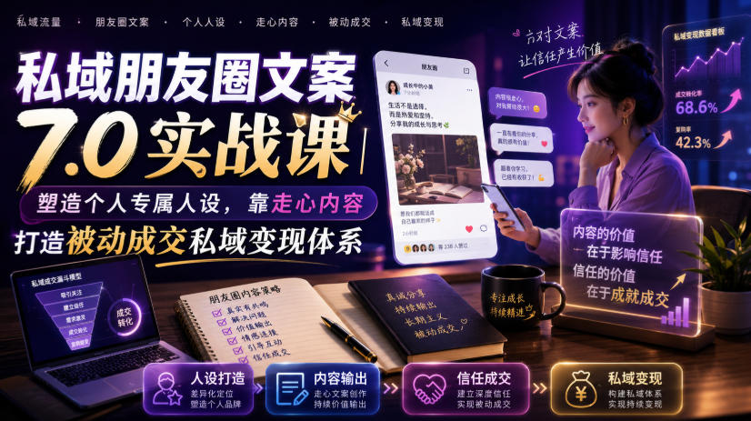 私域朋友圈文案7.0实战课｜塑造个人专属人设，靠走心内容打造被动成交私域变现体系-创薯资源