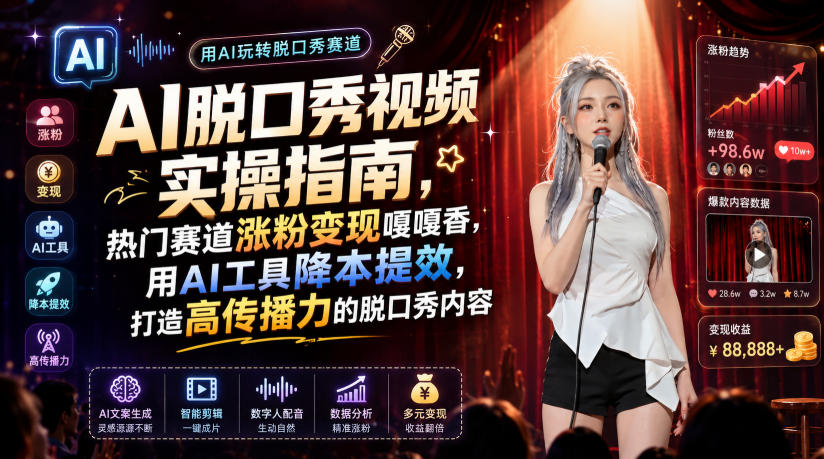AI脱口秀视频实操指南，热门赛道涨粉变现嘎嘎香，用AI工具降本提效，打造高传播力的脱口秀内容-创薯资源